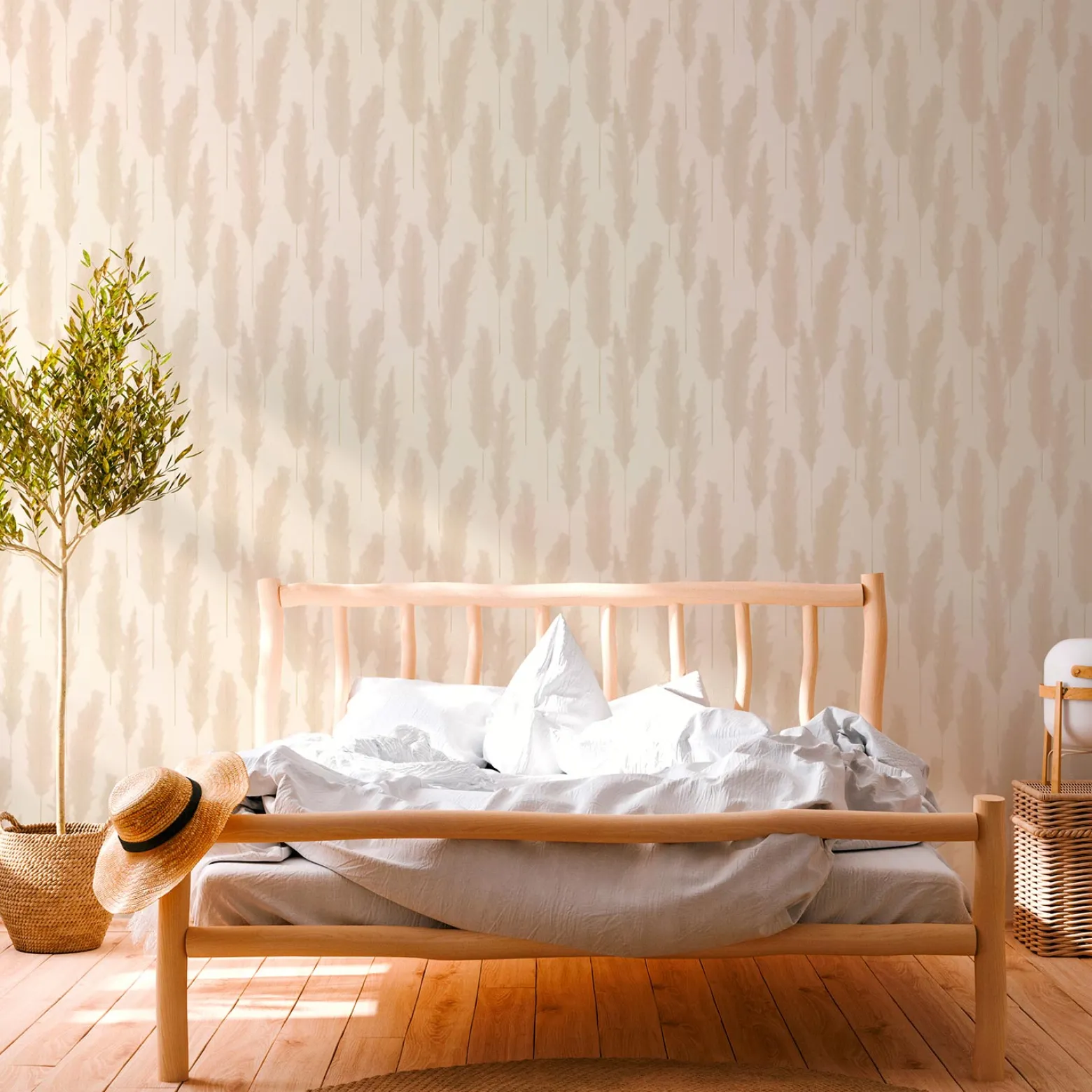 Vliestapete Pampasgras Weiß Beige 38631-2