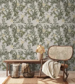 Vliestapete Pflanzen Floral Blumen Grau Grün 39424-2