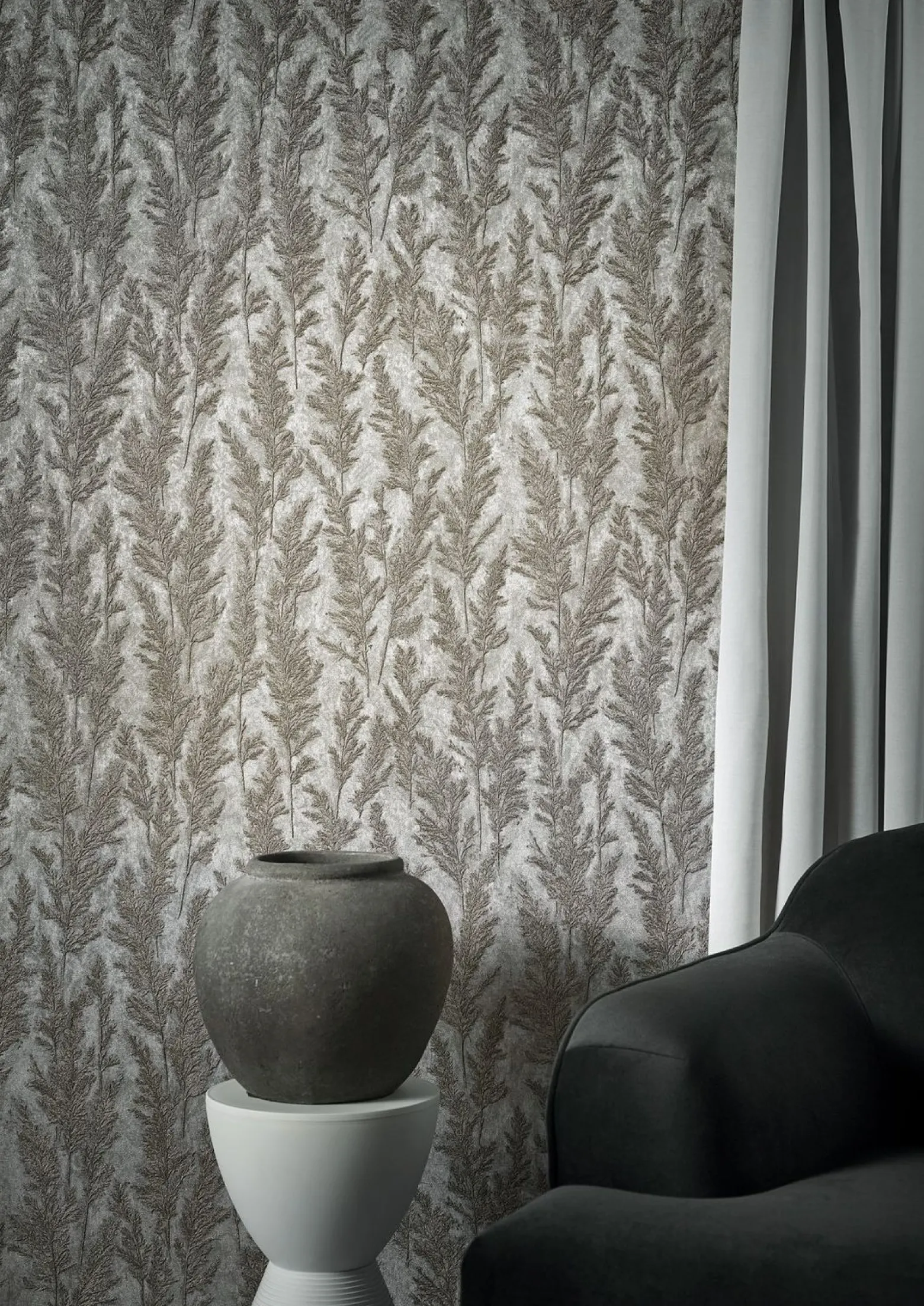 Vliestapete Pflanzen Gräser silber beige metallic 85733