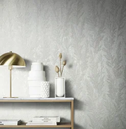 Vliestapete Pflanzen Gräser weiß-grau metallic 85735