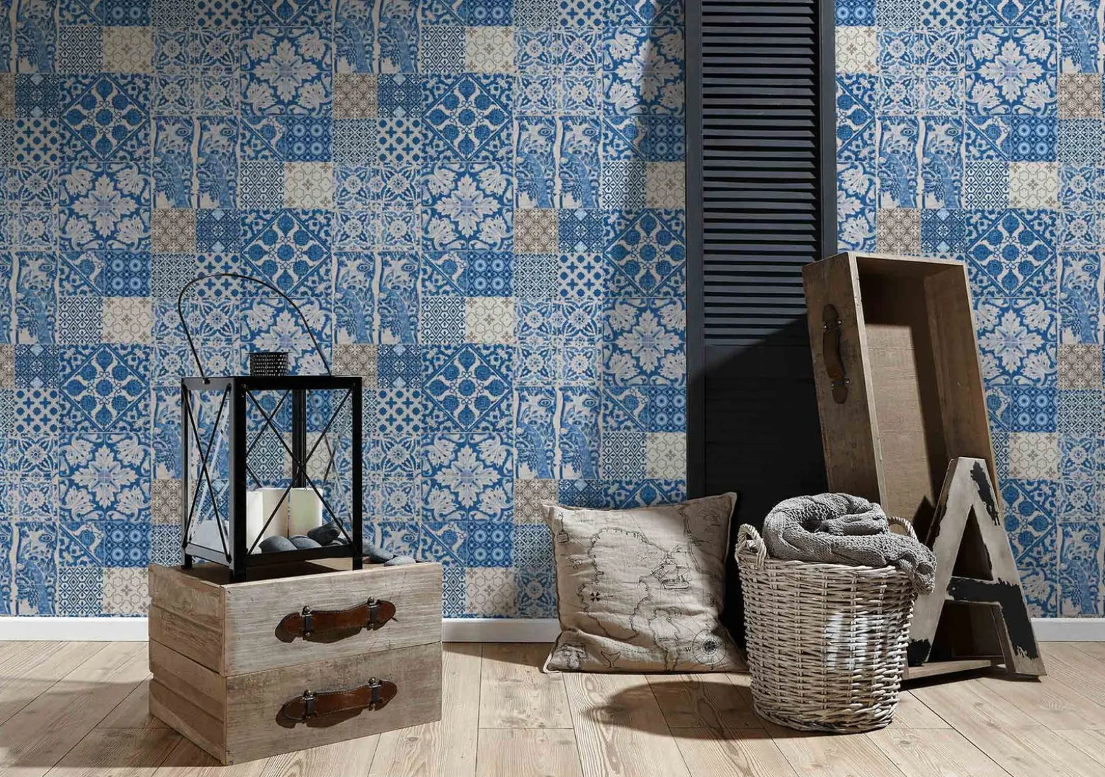 Vliestapete Portugiesische Fliesen blau beige 36923-1
