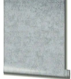 Vliestapete Putz Optik Schrift Grau Weiß Metallic 82366