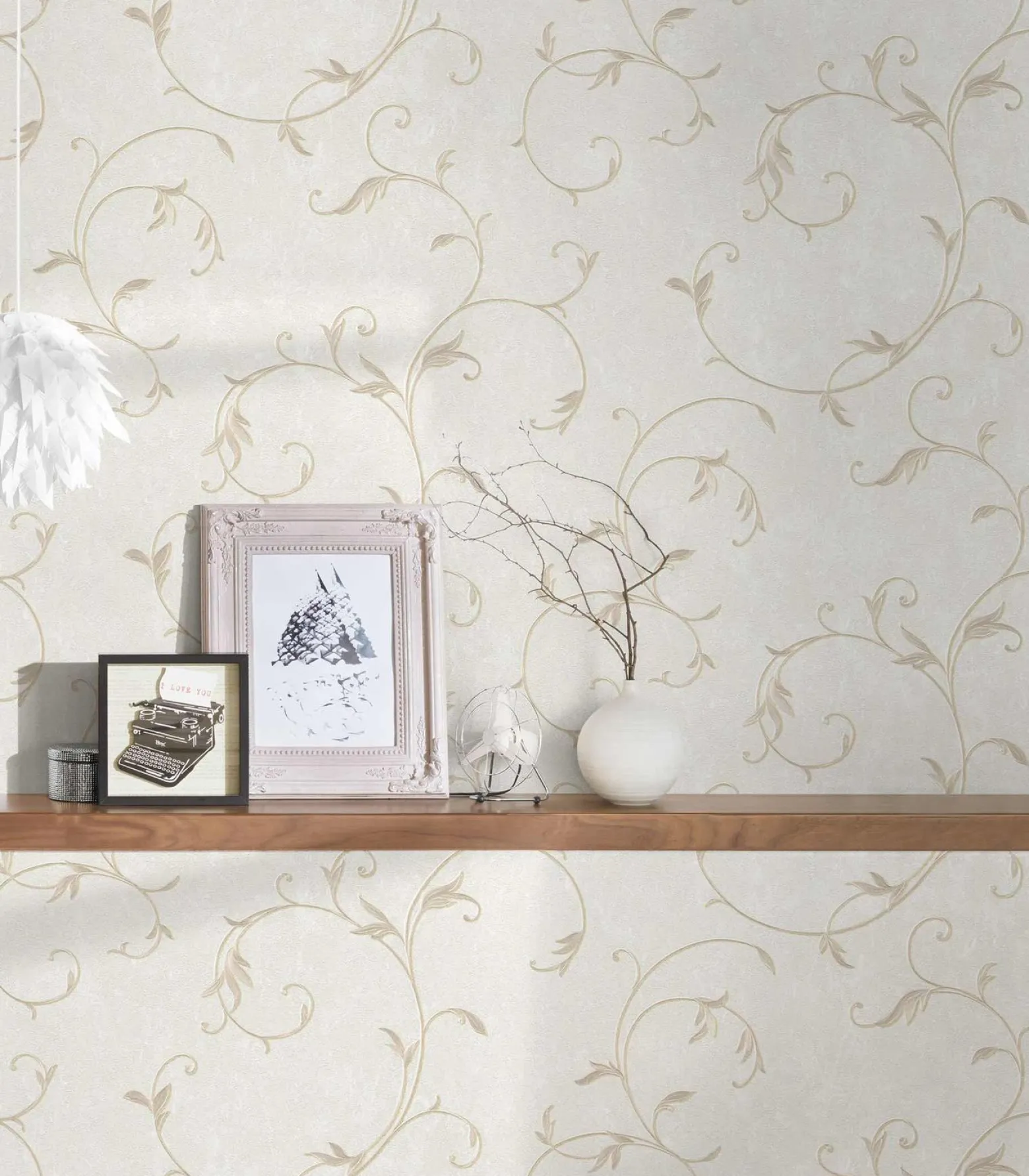 Vliestapete Ranken Barock beige gold Glitzer 30418-2