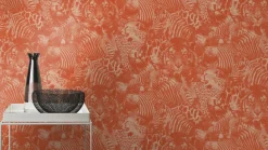 Vliestapete Rasch Afrika Tiger Vögel orange-rot 704723