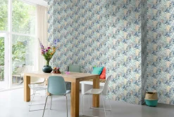 Vliestapete Rasch Aquarell Blätter Weiß Blau 865349