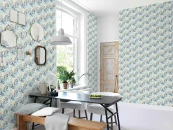 Vliestapete Rasch Aquarell Blätter Weiß Blau 865349