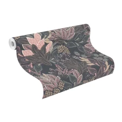 Vliestapete Rasch Blattmuster Schwarz Rosa Beige 866247