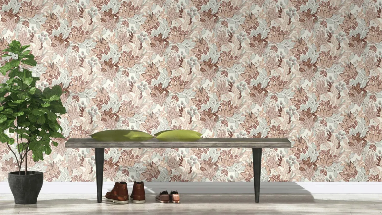 Vliestapete Rasch Blattmuster Creme Braun Grün 866223