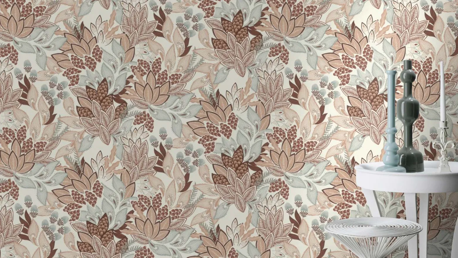 Vliestapete Rasch Blattmuster Creme Braun Grün 866223