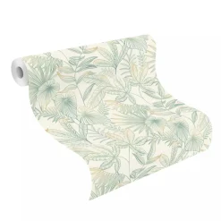 Vliestapete Rasch Blattmuster Creme Grün 580914