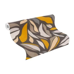 Vliestapete Rasch Blätter Abstrakt Grau Beige 869316