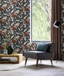 Vliestapete Rasch Blätter Abstrakt Blau Beige 869309