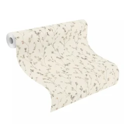 Vliestapete Rasch Blätter Aquarell Creme Grau 486131