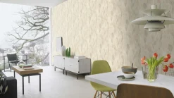 Vliestapete 537338 Rasch Blätter Beige Grau