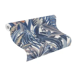 Vliestapete Rasch Blätter Creme Blau Beige 689501