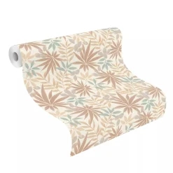 Vliestapete Rasch Blätter Creme Braun Blau 580228