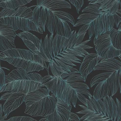 Vliestapete Rasch Blätter Farn Schwarz Blau 865158