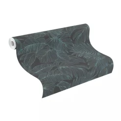 Vliestapete Rasch Blätter Farn Schwarz Blau 865158