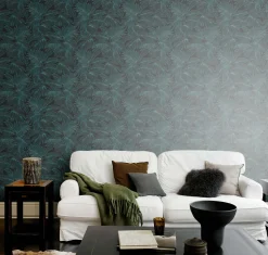 Vliestapete Rasch Blätter Farn Schwarz Blau 865158