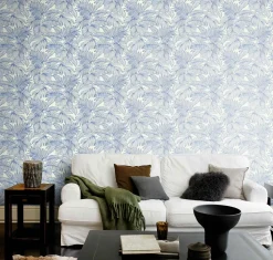 Vliestapete Rasch Blätter Farn Weiß Blau 865110