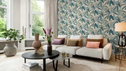 Vliestapete Rasch Blätter Holzoptik Beige Blau Grün 866346