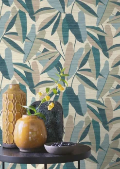 Vliestapete Rasch Blätter Holzoptik Beige Blau Grün 866346