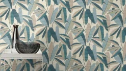 Vliestapete Rasch Blätter Holzoptik Beige Blau Grün 866346