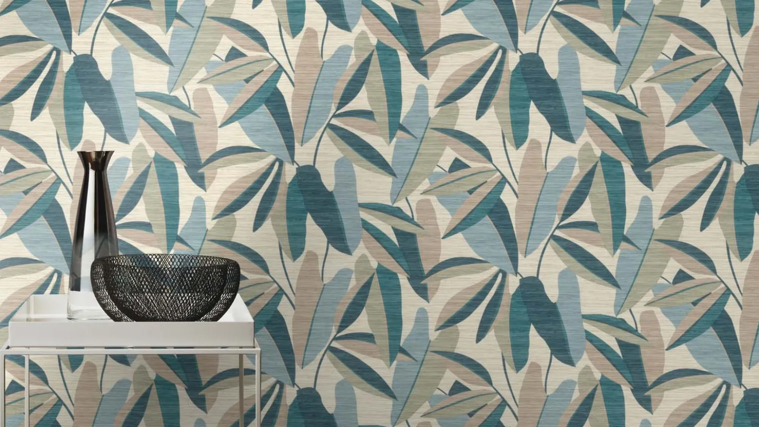 Vliestapete Rasch Blätter Holzoptik Beige Blau Grün 866346