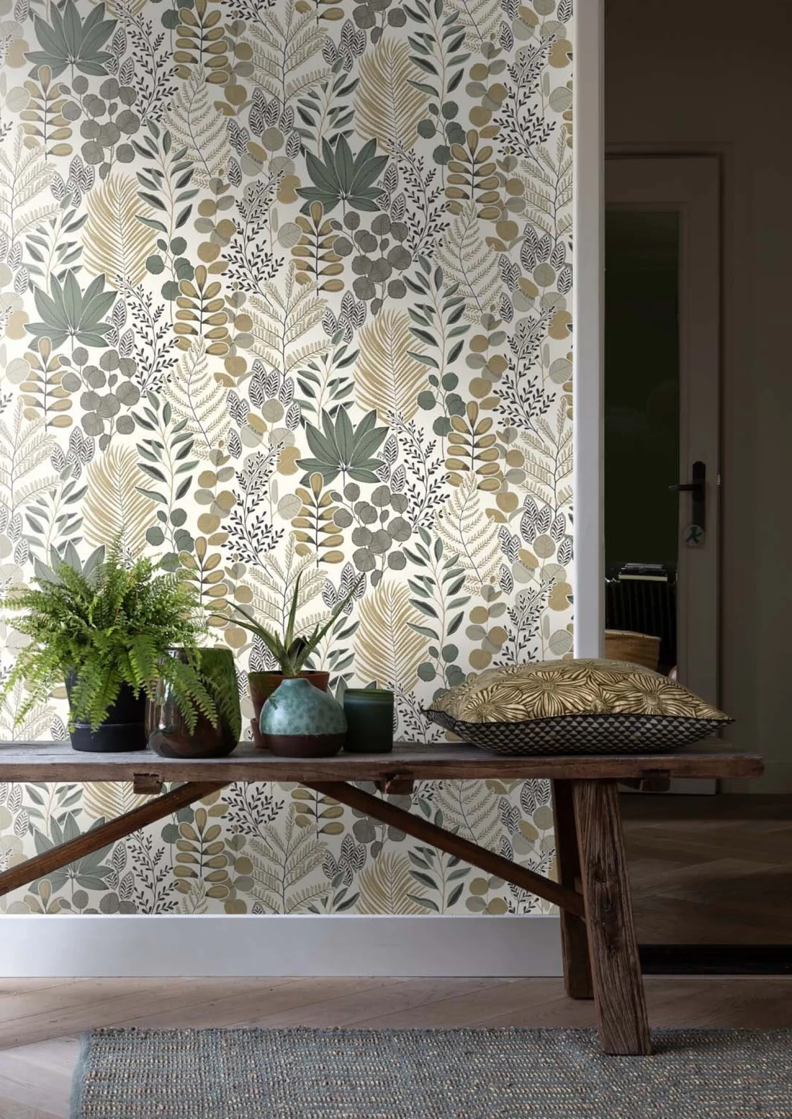 Vliestapete Rasch Blätter Modern Weiß Grün Beige 465334