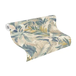 Vliestapete Rasch Blätter Palmen Beige Blau Grün 865202