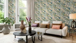 Vliestapete Rasch Blätter Palmen Beige Blau Grün 865202