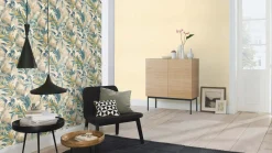 Vliestapete Rasch Blätter Palmen Beige Blau Grün 865202