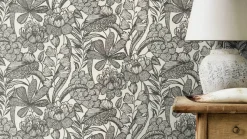 Vliestapete Rasch Blumen Blätter Weiß Schwarz 555325