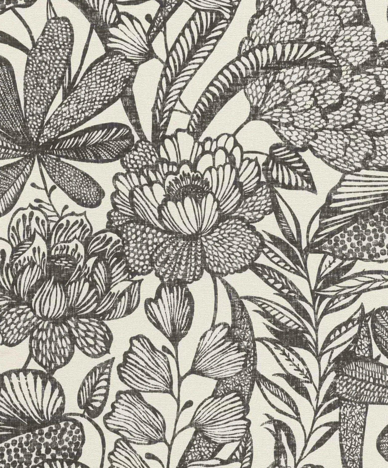 Vliestapete Rasch Blumen Blätter Weiß Schwarz 555325