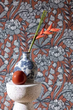 Vliestapete Rasch Blumen Blätter Orange Blau 555370