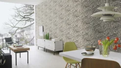 Vliestapete Rasch Blumen Blätter Beige Schwarz 555332