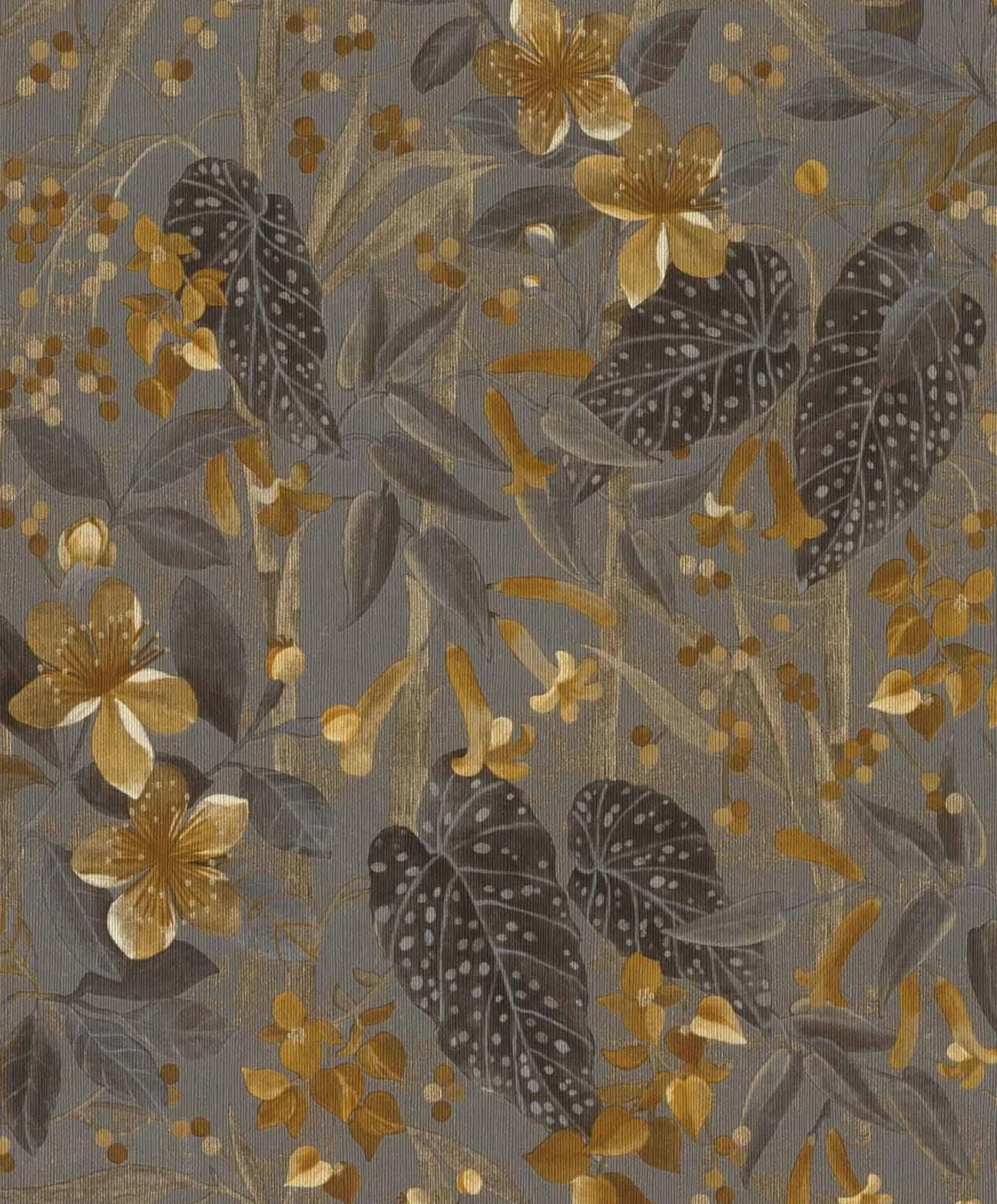 Vliestapete 538229 Rasch Blumen Grau Gelb