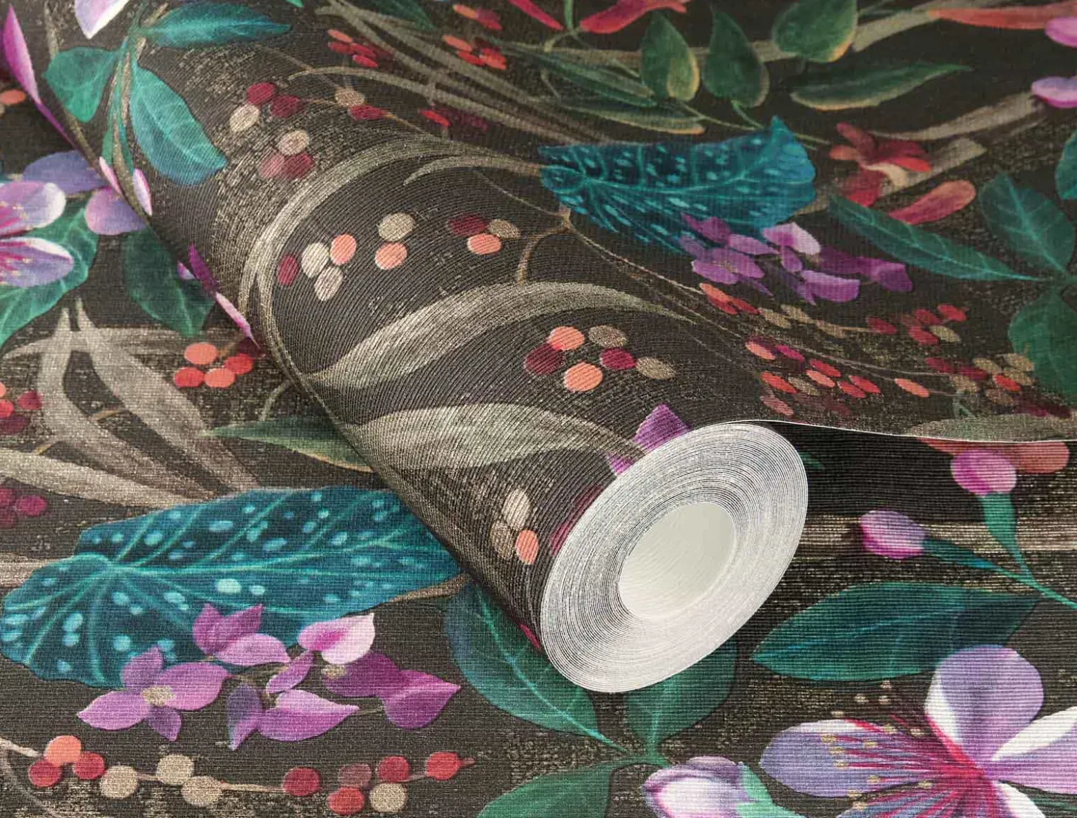 Vliestapete 538236 Rasch Blumen Schwarz Lila
