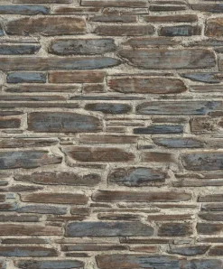 Vliestapete Rasch 3D Steinmauer braun blau 863420