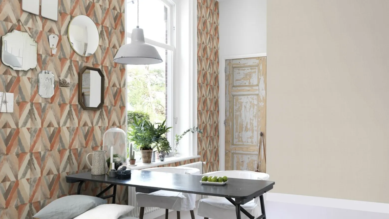 Vliestapete Rasch Ethno Raute orange-rot beige 704020