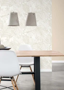 Vliestapete Rasch Farne Blätter Weiß Beige 690804
