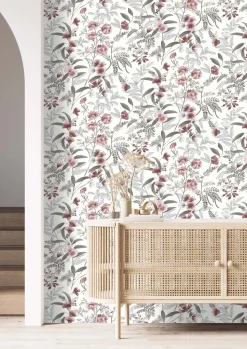 Vliestapete Rasch Floral Aquarell Weiß Rot 869118