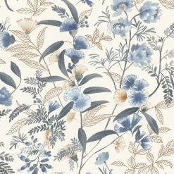 Vliestapete Rasch Floral Aquarell Weiß Blau 869125