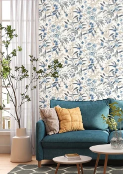 Vliestapete Rasch Floral Aquarell Weiß Blau 869125