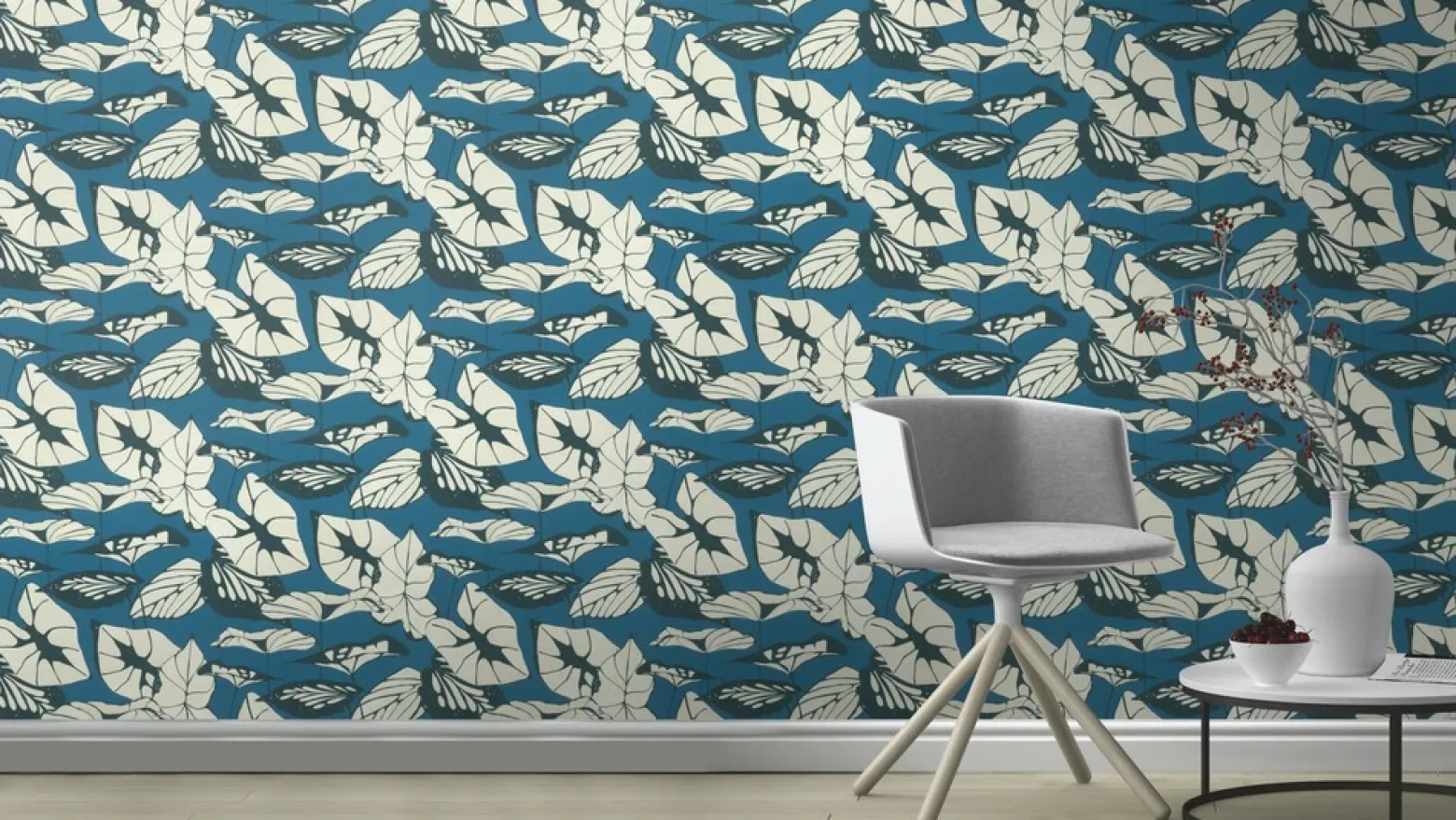 Vliestapete Rasch Floral Blätter dunkelblau 539653
