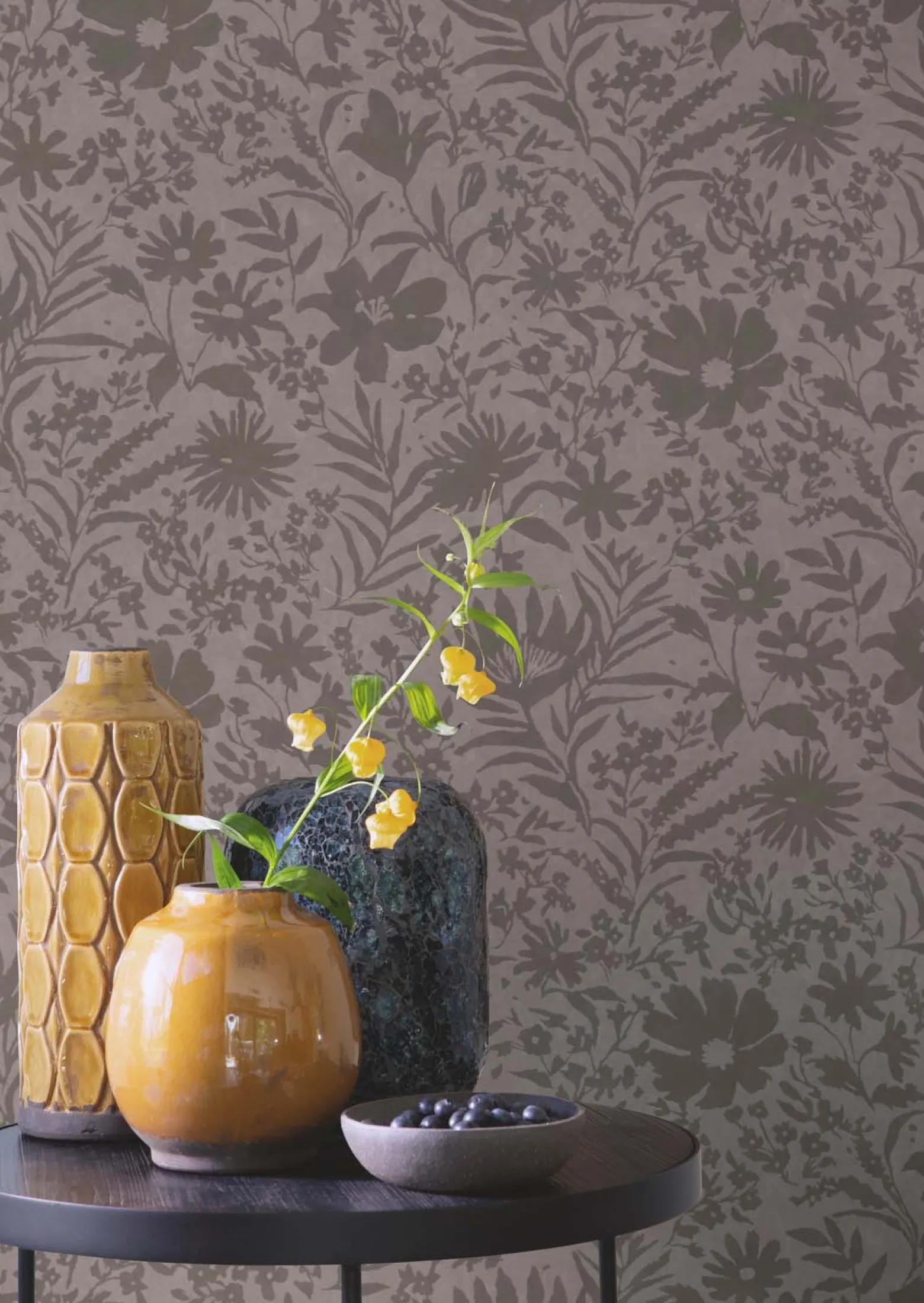Vliestapete Rasch Floral Blumen Blätter Grau 330441