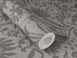 Vliestapete Rasch Floral Blumen Blätter Grau 330441
