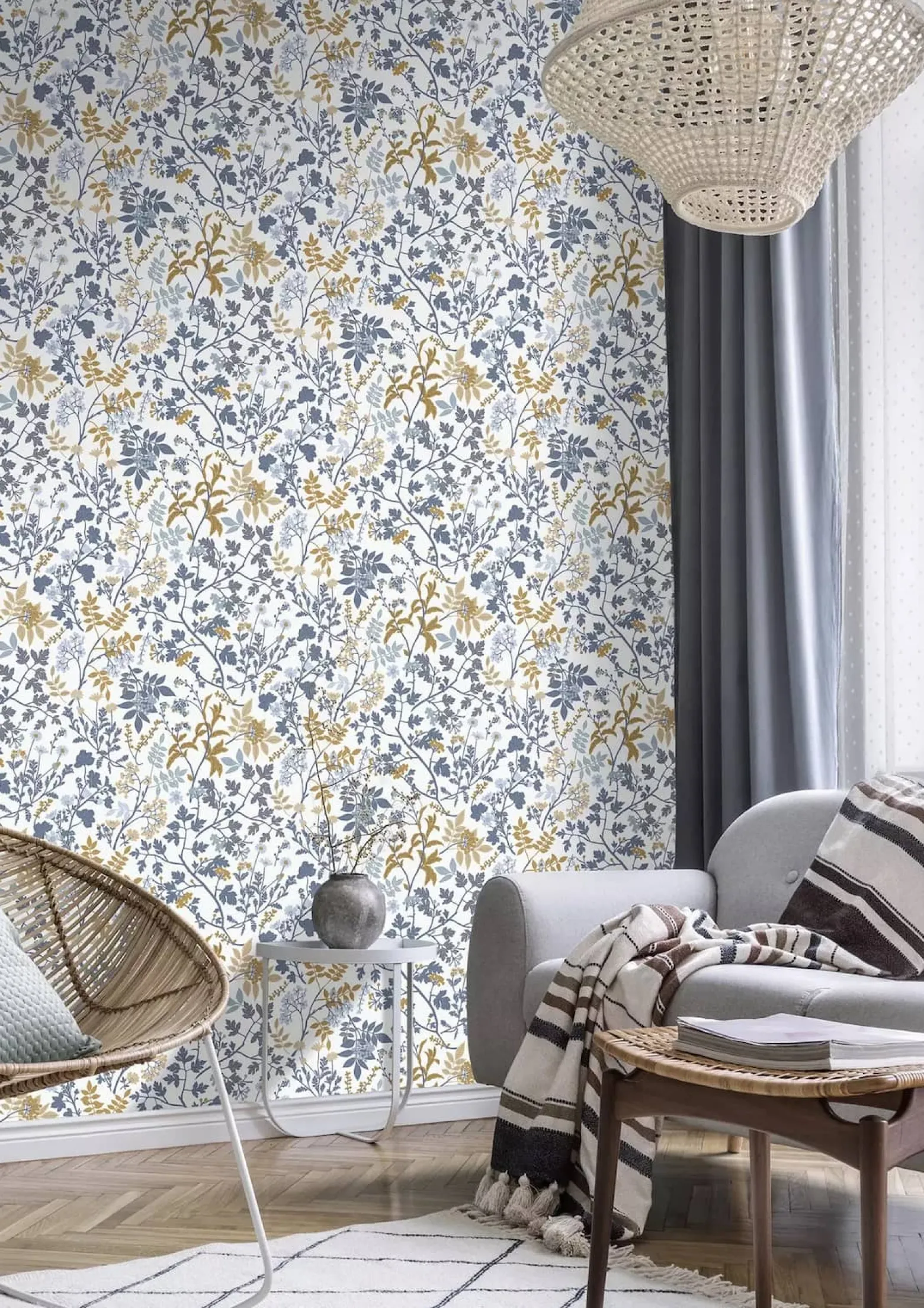 Vliestapete Rasch Floral Blumen Weiß Blau Gelb 868500