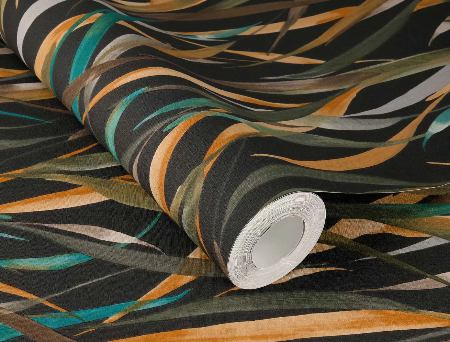 Vliestapete Rasch Floral Gräser Schwarz Grün Gelb 330250