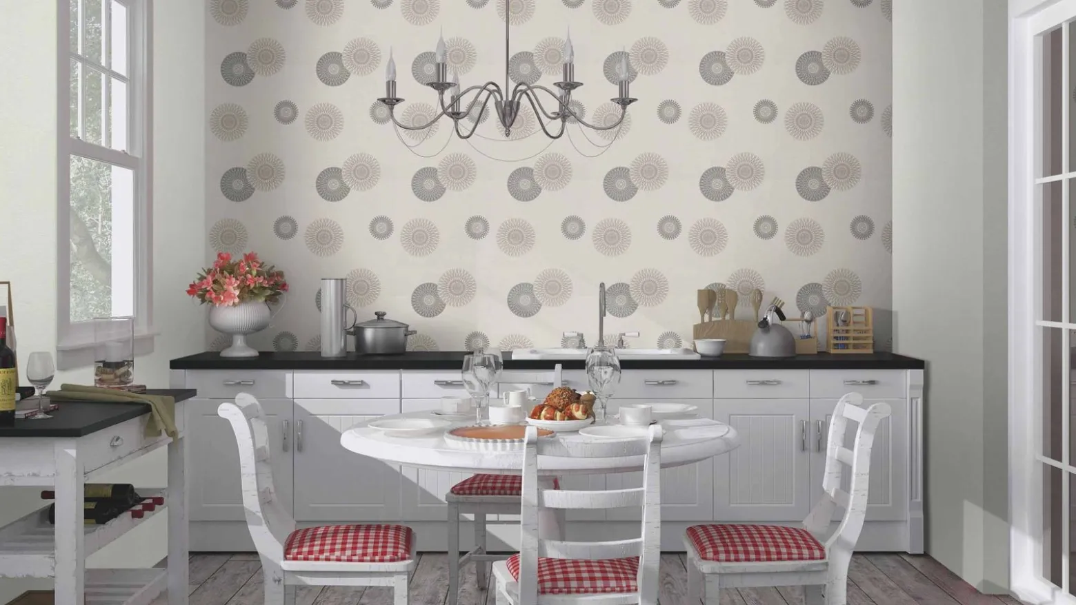 Vliestapete Rasch Floral Ornament grau Glitzer 808810
